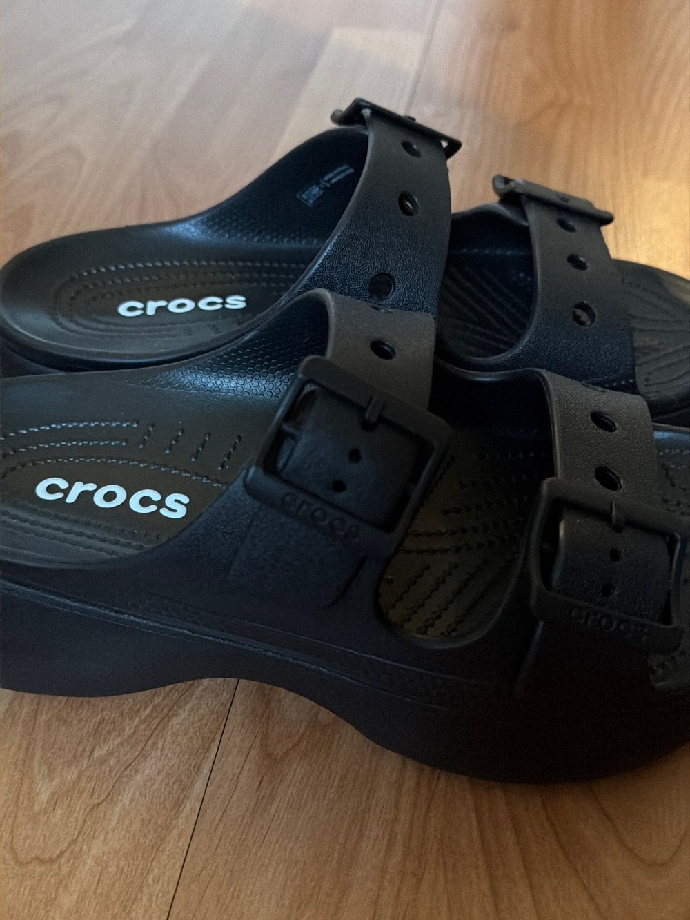 CROCS Black Double Buckle Platform Slide Sandals - Picture 4 of 8